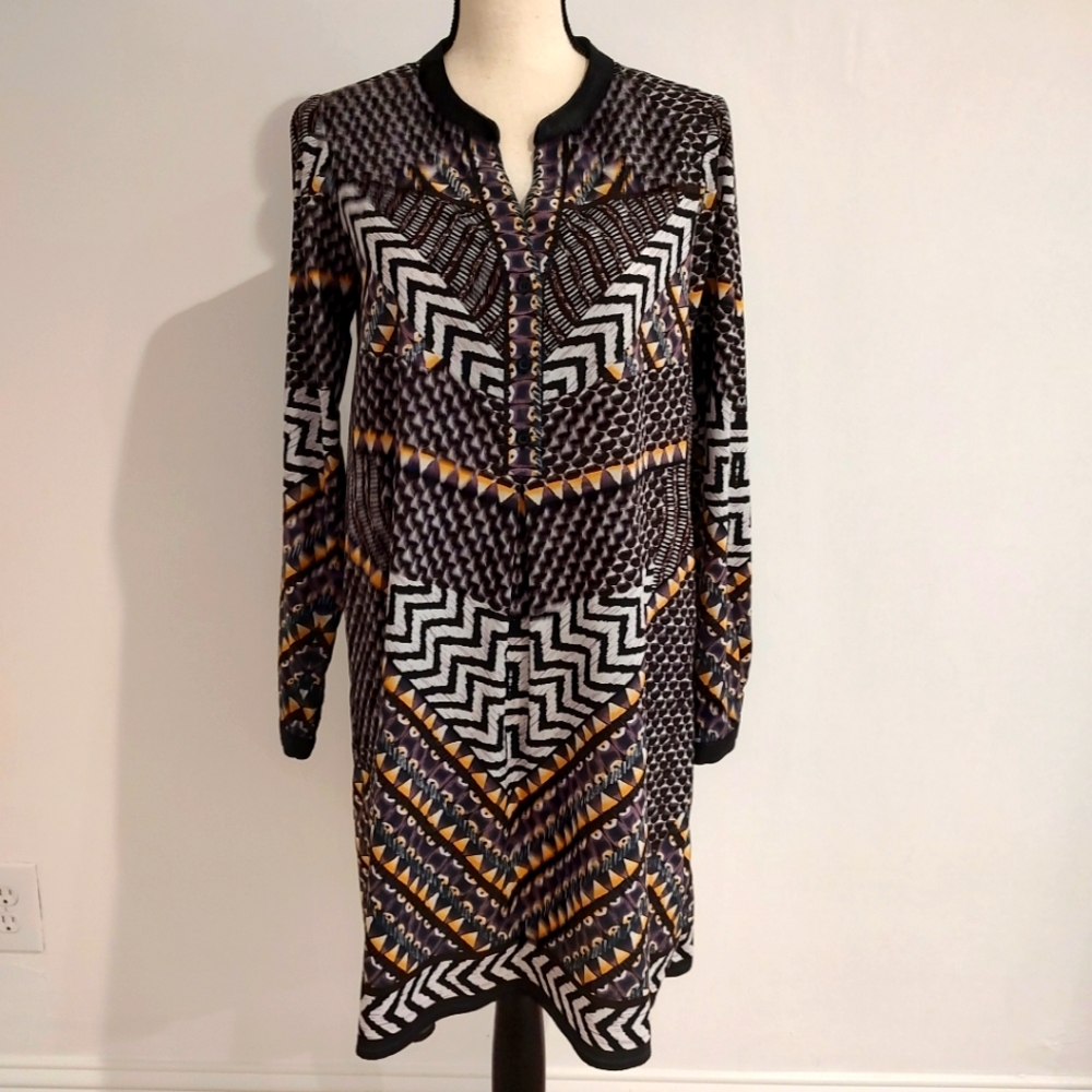Hale Bob Women's Boho Geometric Dress Purple Black Size S